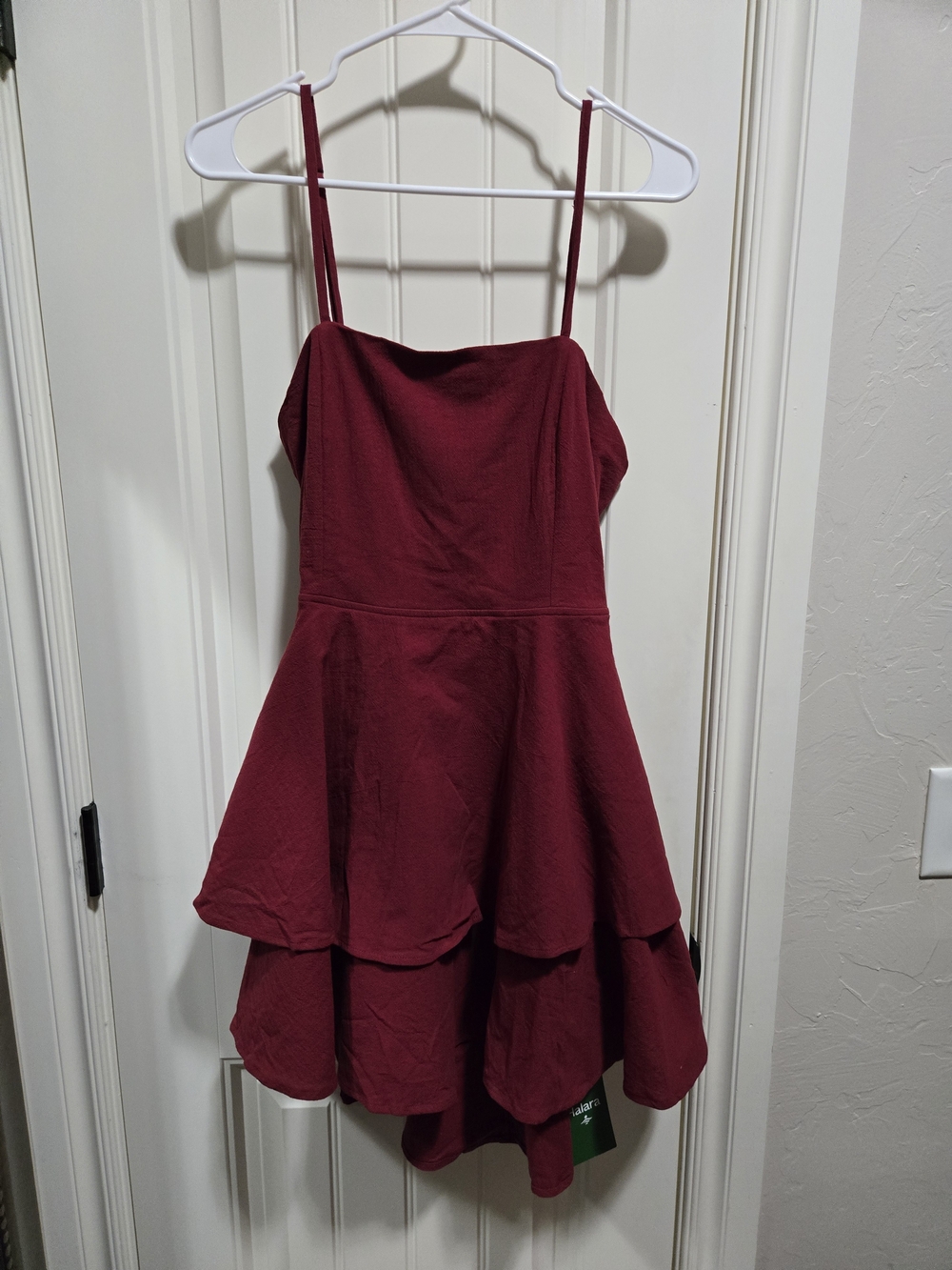 Halara Burgundy Tiered High Low Dress Spaghetti Strap XL NWT
